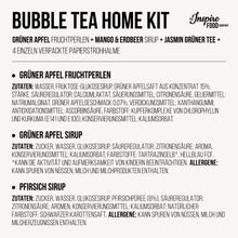 Laden Sie das Bild in den Galerie-Viewer, Bubble Tea-Set - Grüner Apfel Boba 100g, Erdbeer Sirup 30ml, Mango Sirup 30ml, 4x Strohhalme + 2x Jasmin-Tee