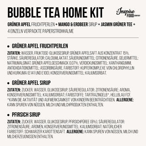 Bubble Tea-Set - Grüner Apfel Boba 100g, Erdbeer Sirup 30ml, Mango Sirup 30ml, 4x Strohhalme + 2x Jasmin-Tee