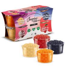 Laden Sie das Bild in den Galerie-Viewer, Bubble Tea Perlen Set - 4x Popping Boba Fruchtperlen | Erdbeere, Maracuja, Blaubeere, Lychee | 100g
