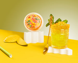 Combo Pack: 1x Mango Popping Fruit Pearls 450g, 1x Strawberry Syrup, 6x Straws