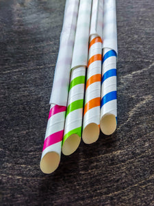 Pailles en papier pour Bubble Tea - couleurs mélangées - 12mm x 240mm (avec une découpe à 45°)