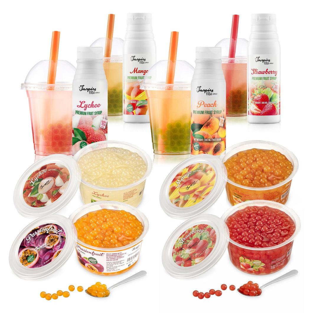 4 Pack of 450gr Fruit Pearls + 4 Pack of 300ml Syrups